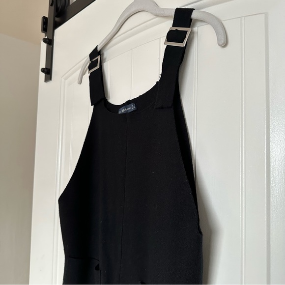 Black Zara Wide Leg Knit Jumpsuit with Pockets - Picture 2 of 6
